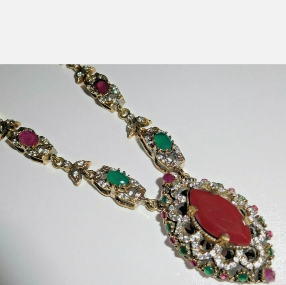 Ruby/Emerald/White Topaz 925 Silver Necklace - image 8